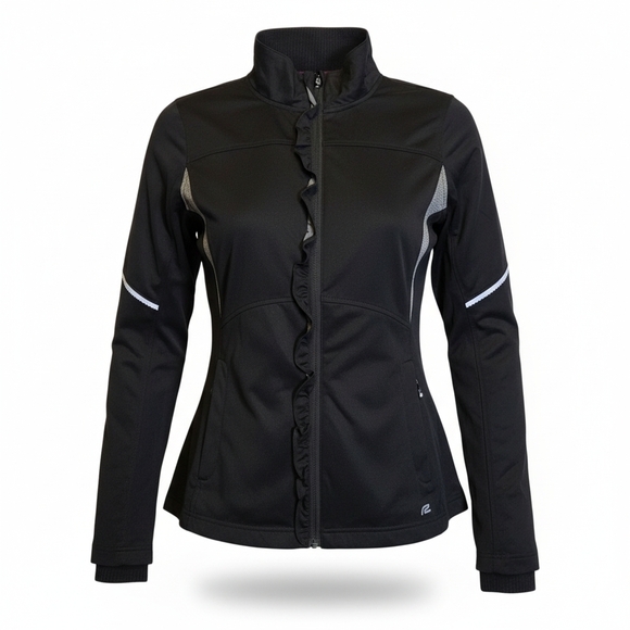 Road Runner Jackets & Blazers - Road Runner Sports Ruffle Zip Running Jacket Black Reflective Athletic Medium